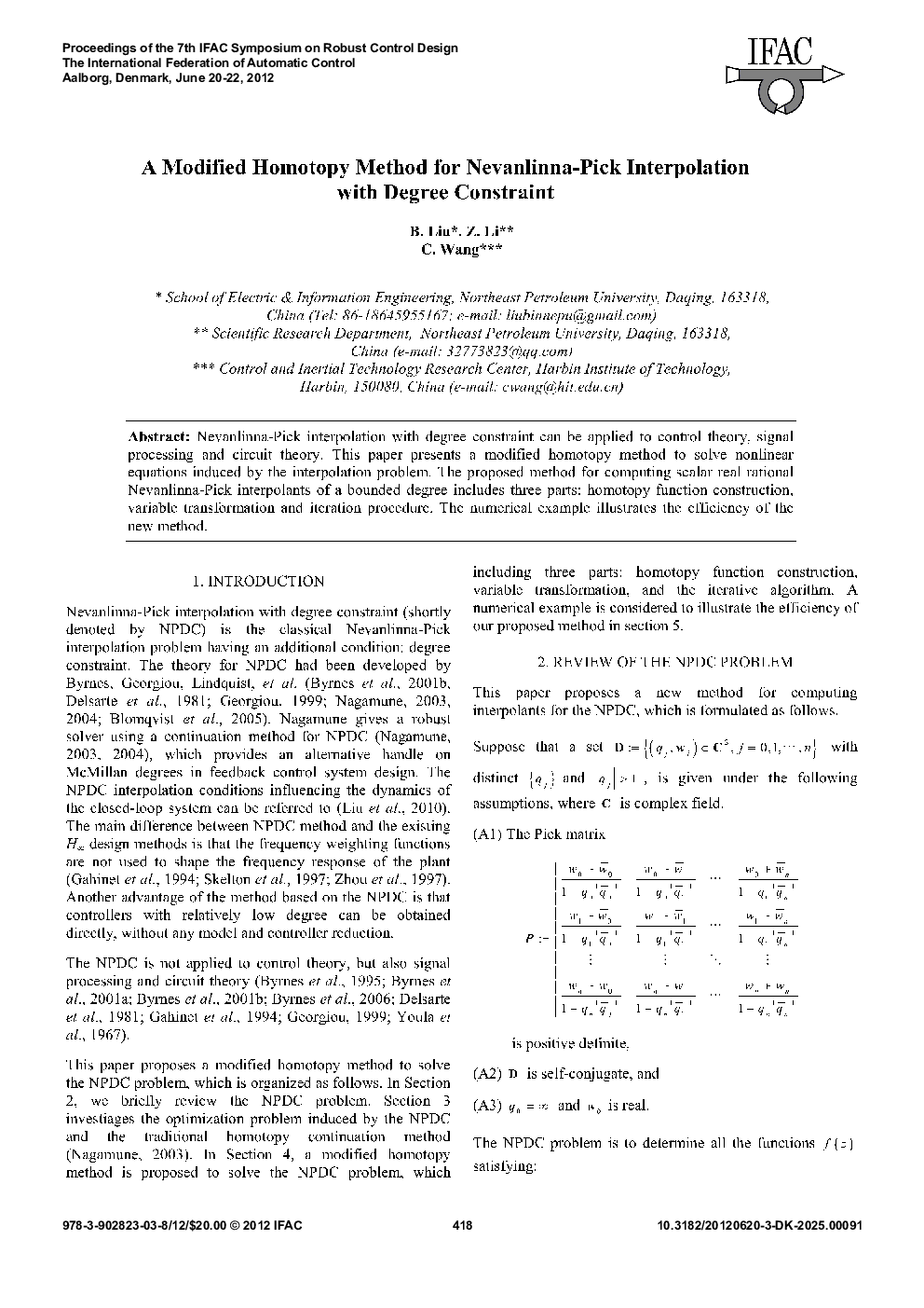 A Modified Homotopy Method for Nevanlinna-Pick Interpolation with Degree Constraint