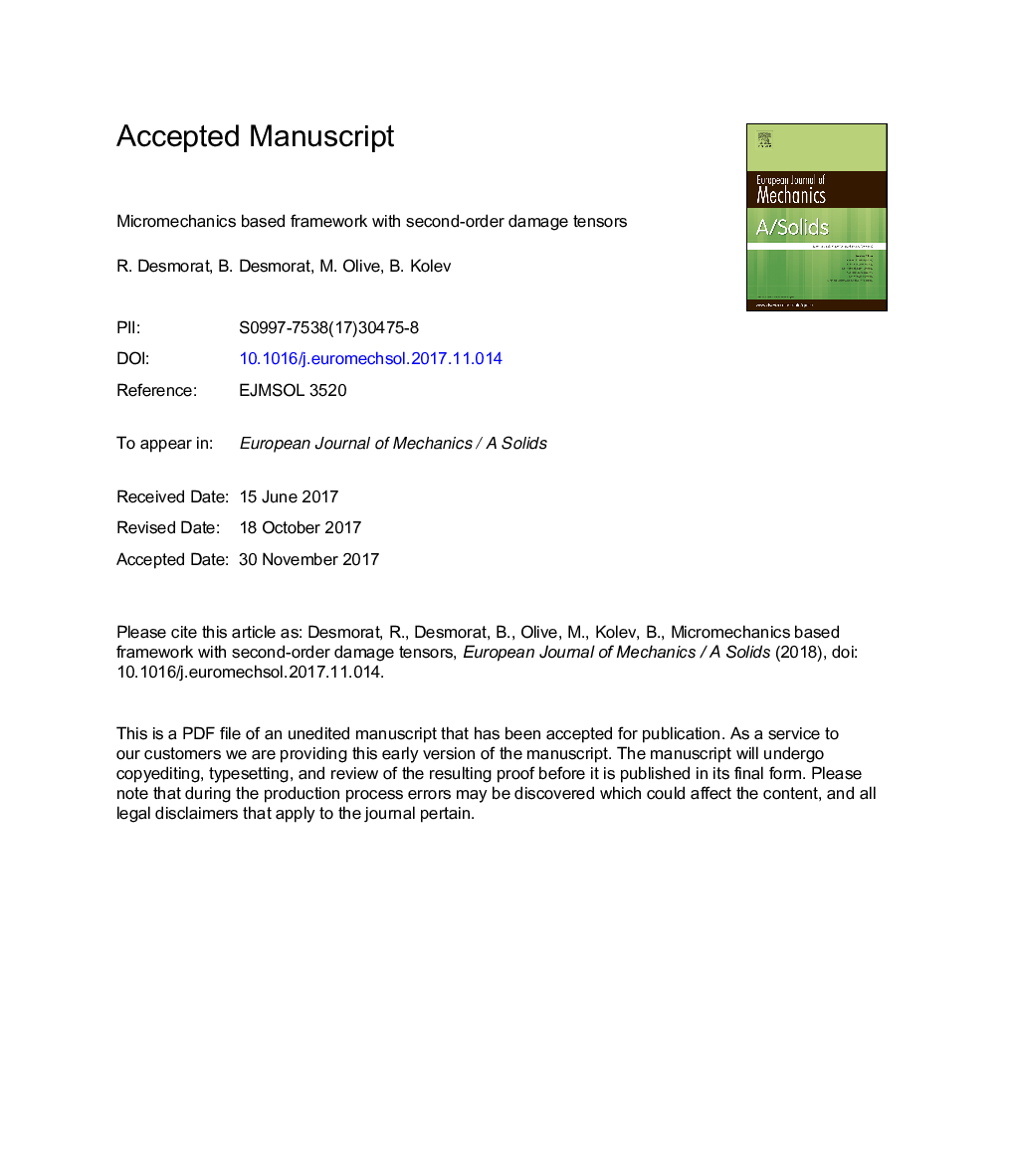 Micromechanics based framework with second-order damage tensors