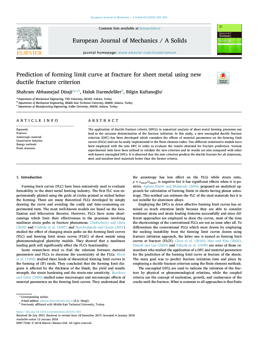 Prediction of forming limit curve at fracture for sheet metal using new ductile fracture criterion