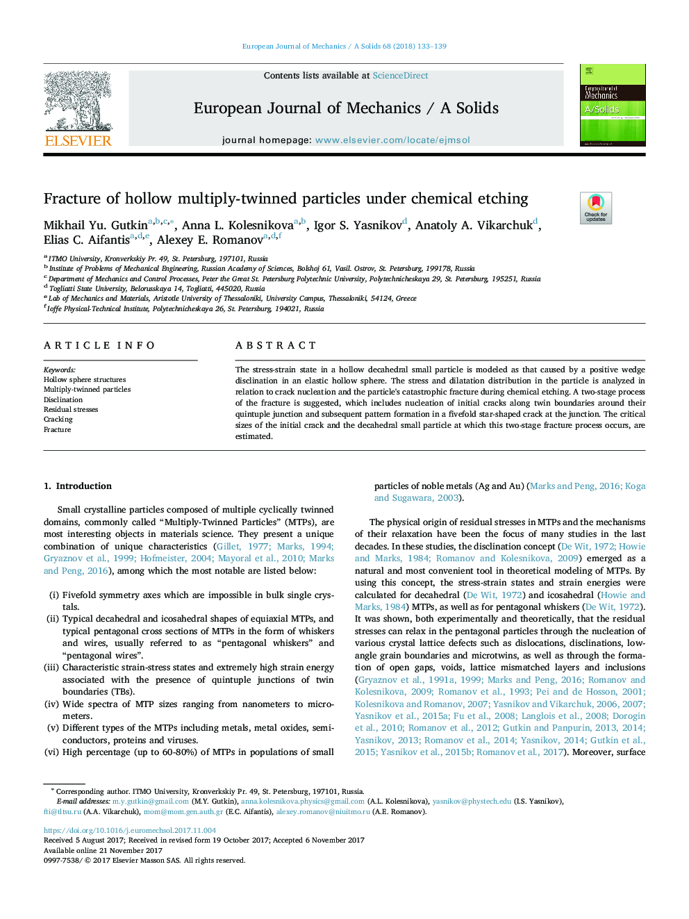 Fracture of hollow multiply-twinned particles under chemical etching