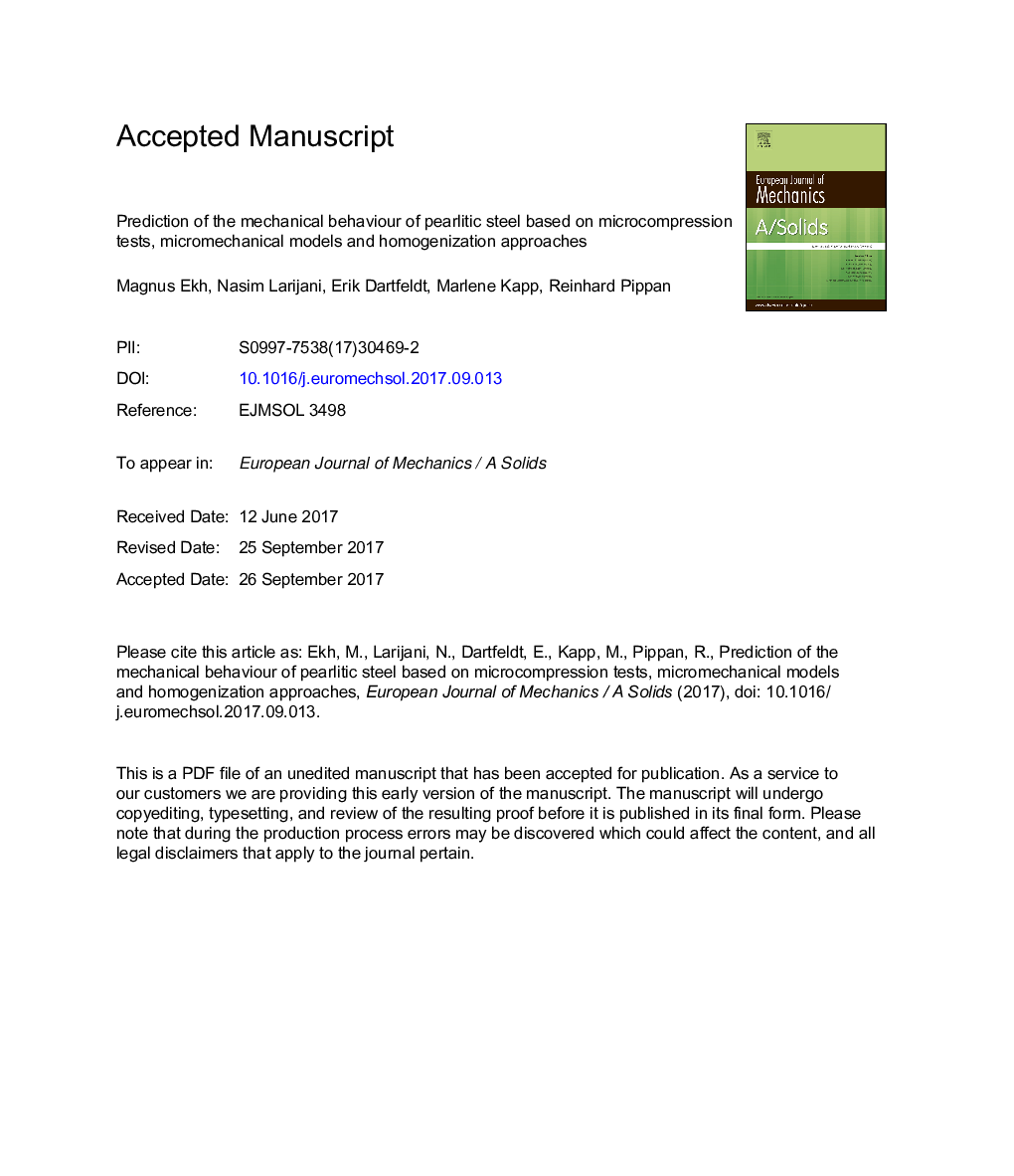 Prediction of the mechanical behaviour of pearlitic steel based on microcompression tests, micromechanical models and homogenization approaches