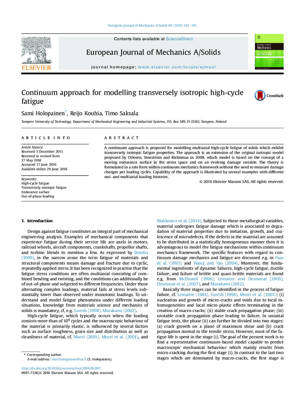 Continuum approach for modelling transversely isotropic high-cycle fatigue