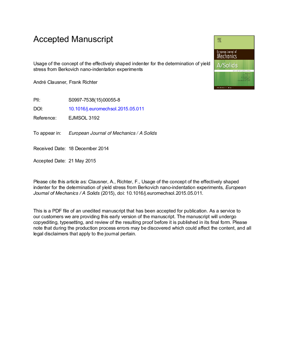 Usage of the concept of the effectively shaped indenter for the determination of yield stress from Berkovich nano-indentation experiments