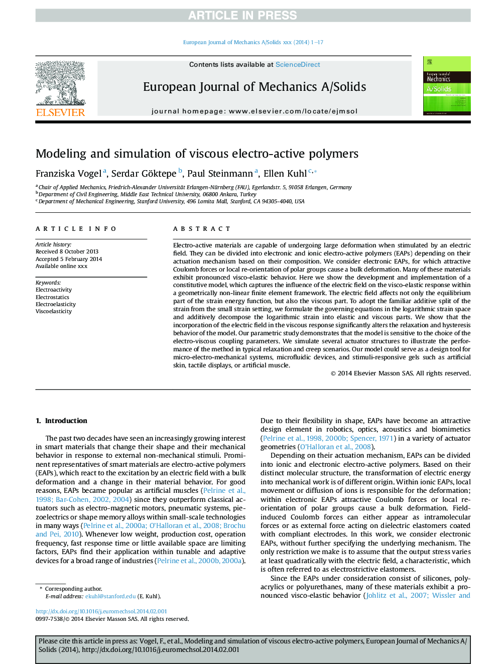 Modeling and simulation of viscous electro-active polymers