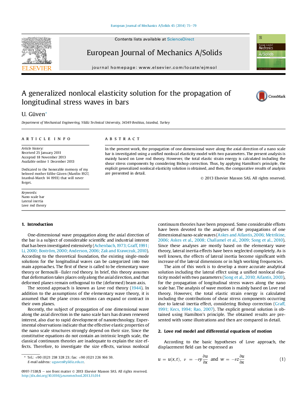 A generalized nonlocal elasticity solution for the propagation of longitudinal stress waves in bars