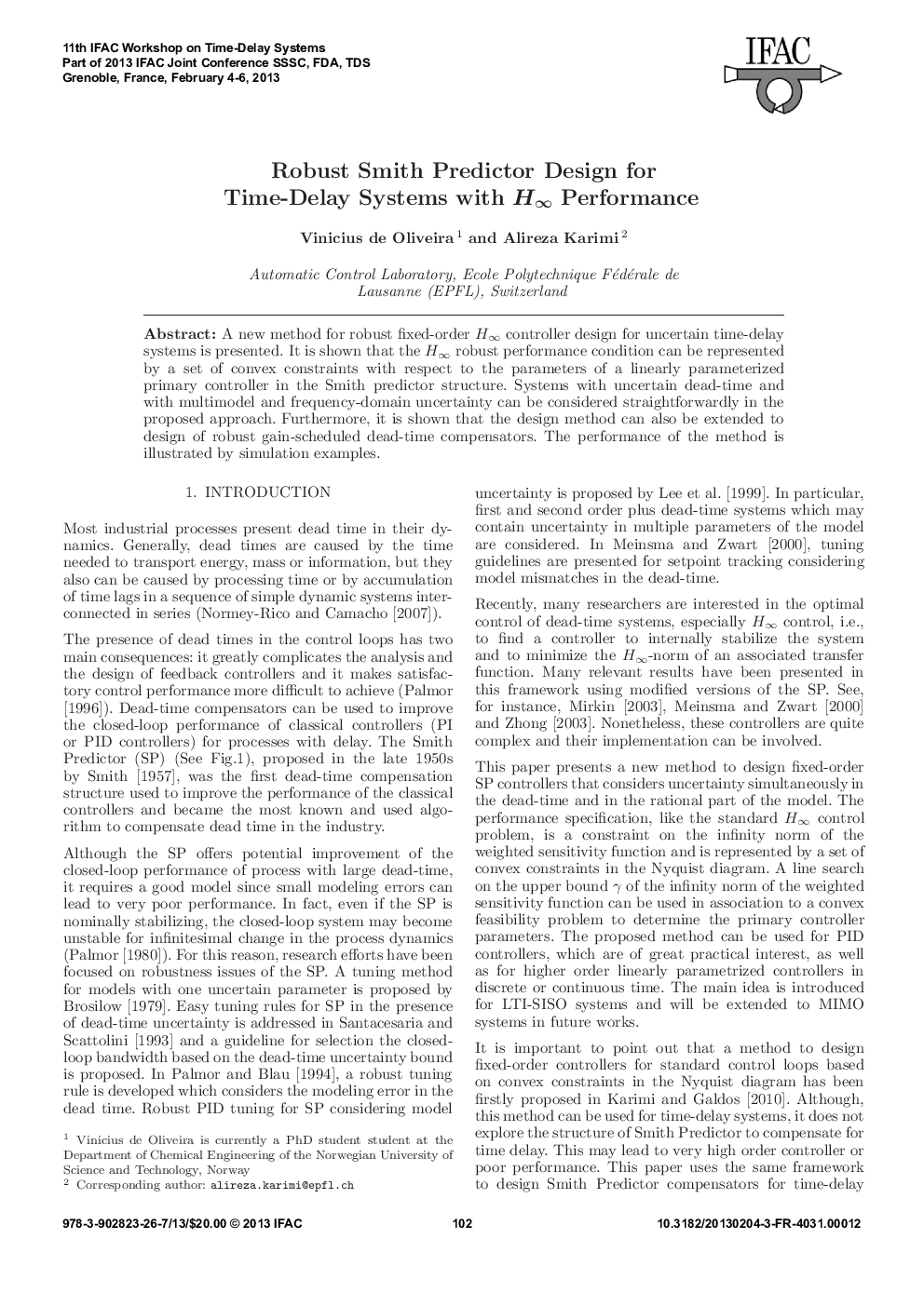 Robust Smith Predictor Design for Time-Delay Systems with H∞ Performance