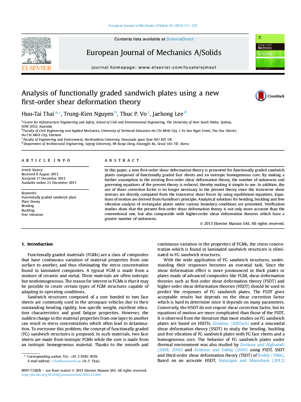 Analysis of functionally graded sandwich plates using a new first-order shear deformation theory