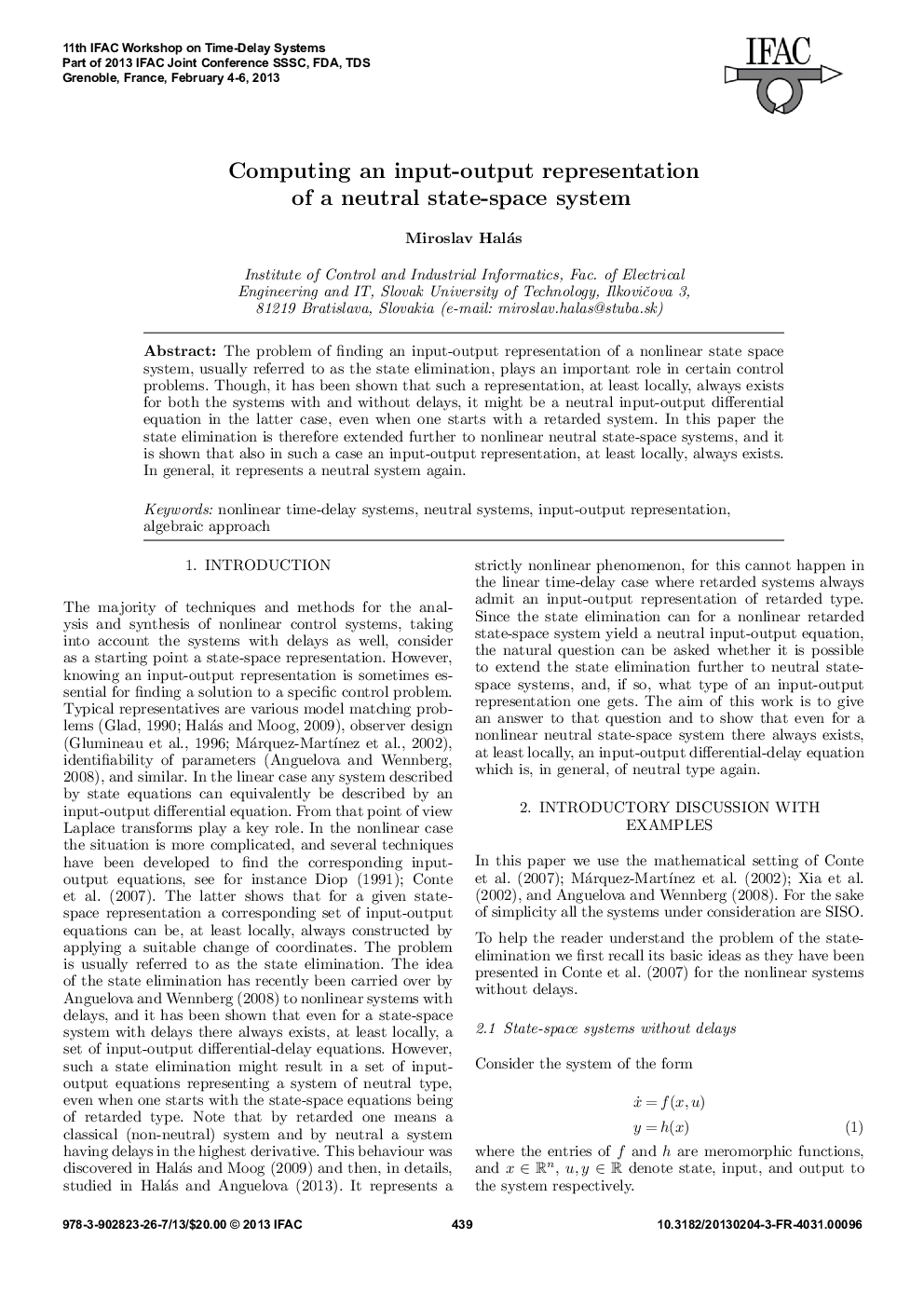 Computing an input-output representation of a neutral state-space system