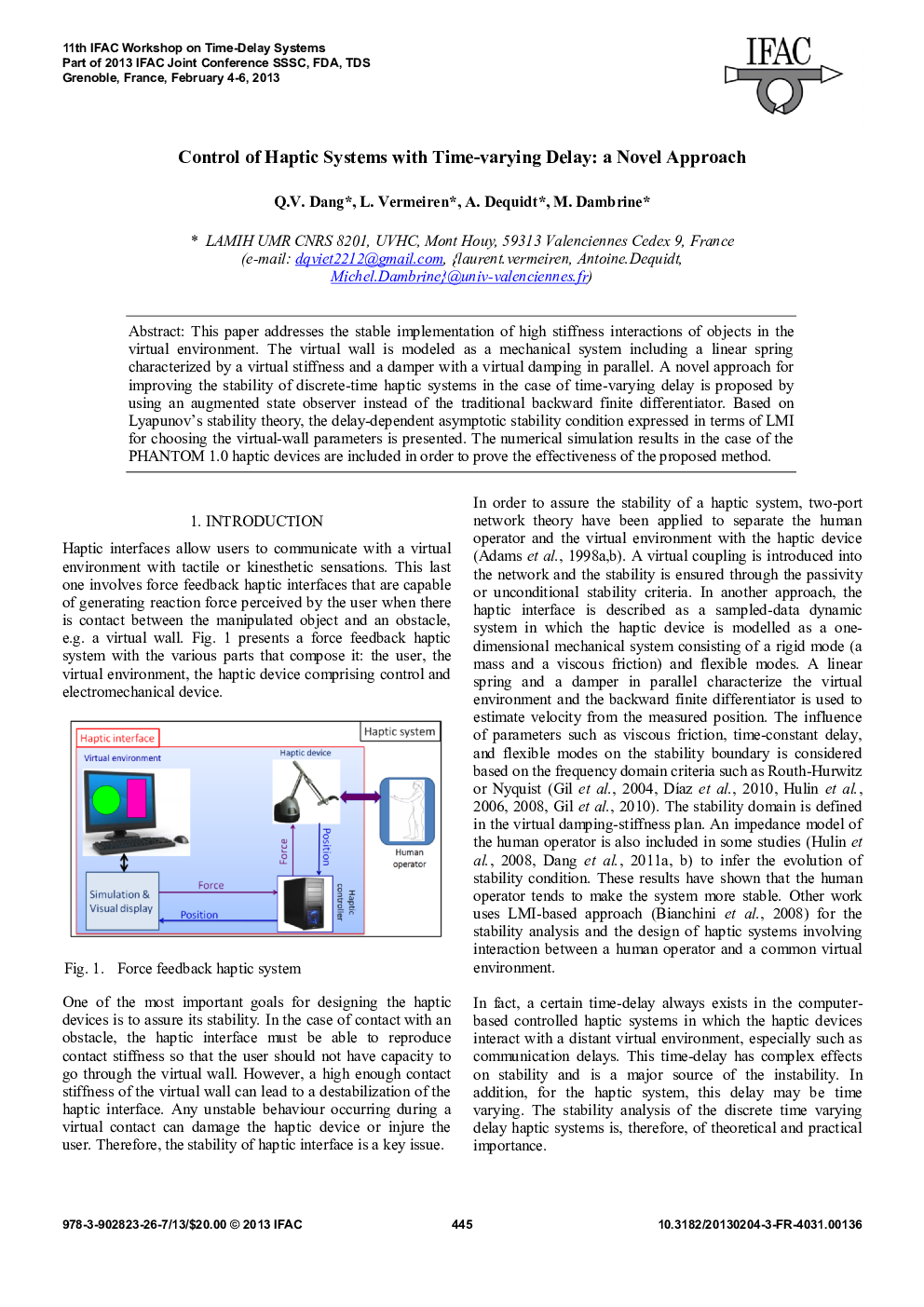 Control of Haptic Systems with Time-varying Delay: a Novel Approach