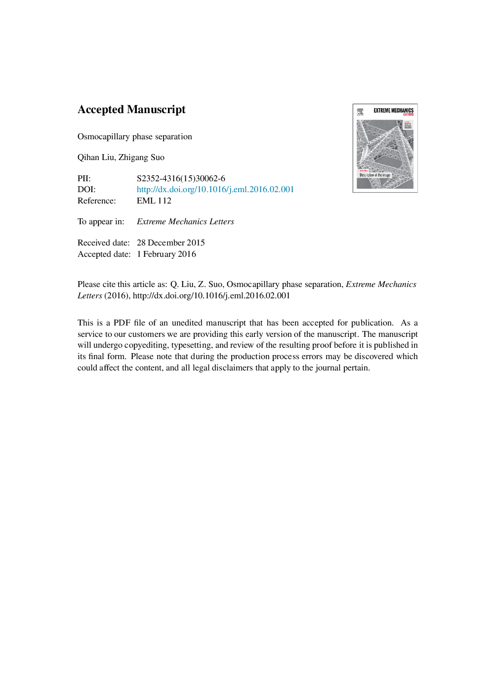 Osmocapillary phase separation