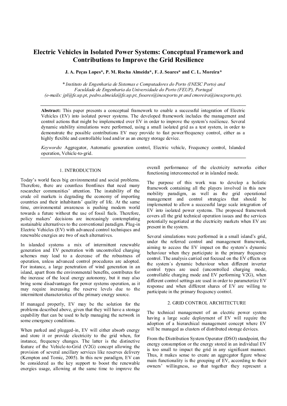 Electric Vehicles in Isolated Power Systems: Conceptual Framework and Contributions to Improve the Grid Resilience