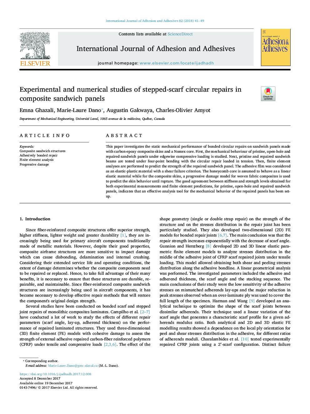 Experimental and numerical studies of stepped-scarf circular repairs in composite sandwich panels