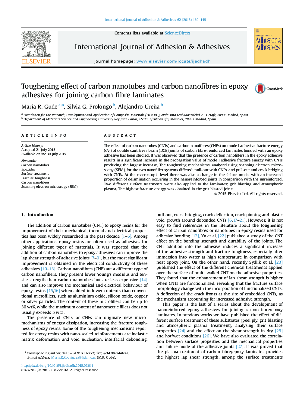 Toughening effect of carbon nanotubes and carbon nanofibres in epoxy adhesives for joining carbon fibre laminates