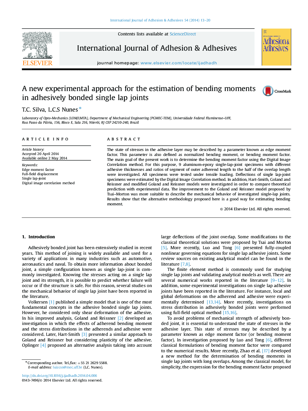 A new experimental approach for the estimation of bending moments in adhesively bonded single lap joints