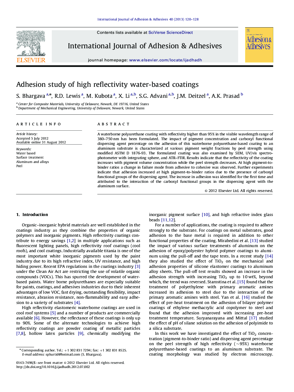 Adhesion study of high reflectivity water-based coatings