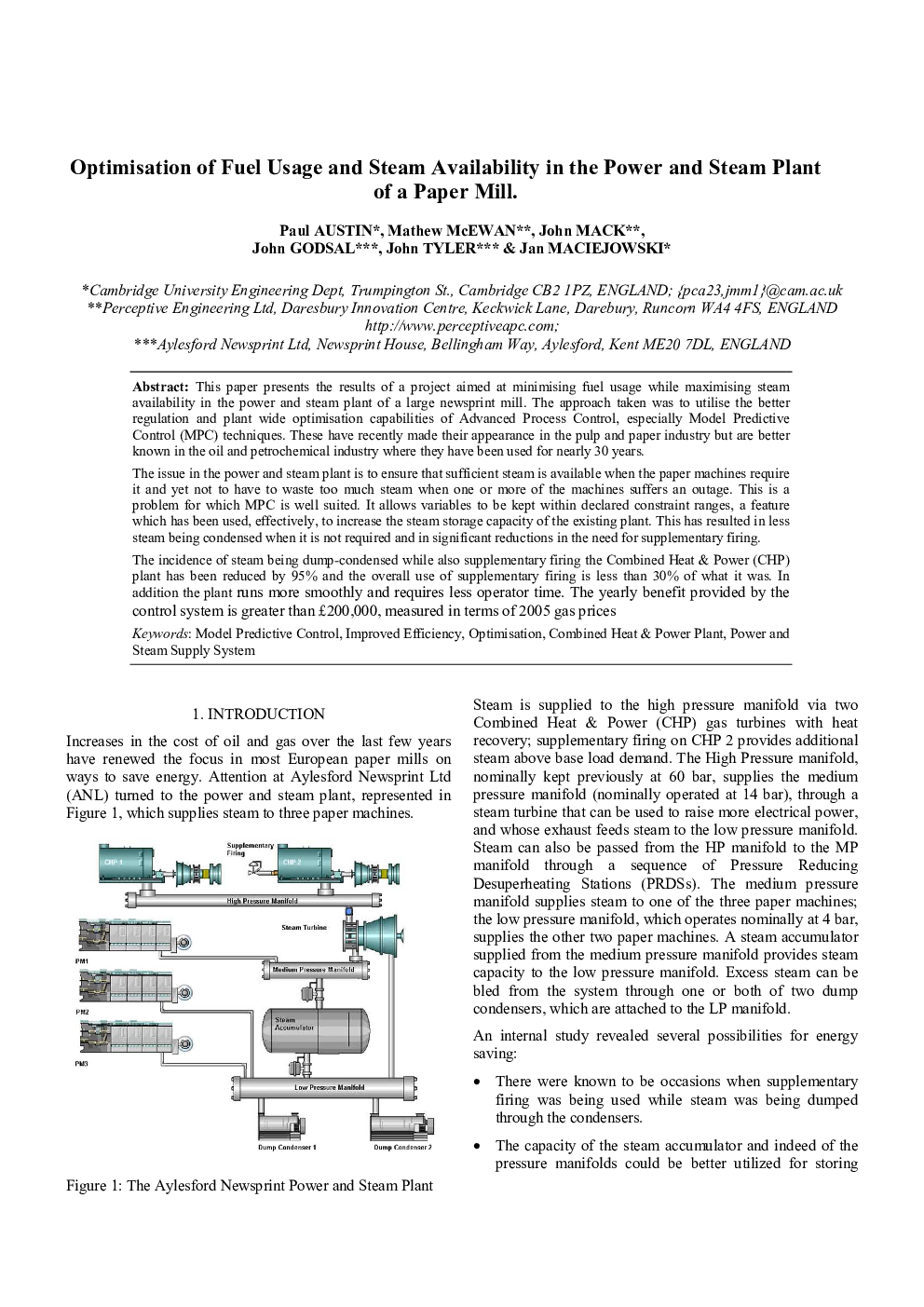 Optimisation of Fuel Usage and Steam Availability in the Power and Steam Plant of a Paper Mill.