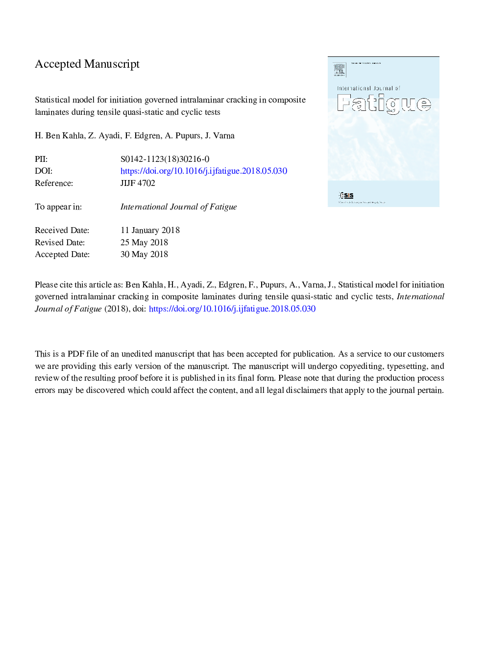 Statistical model for initiation governed intralaminar cracking in composite laminates during tensile quasi-static and cyclic tests