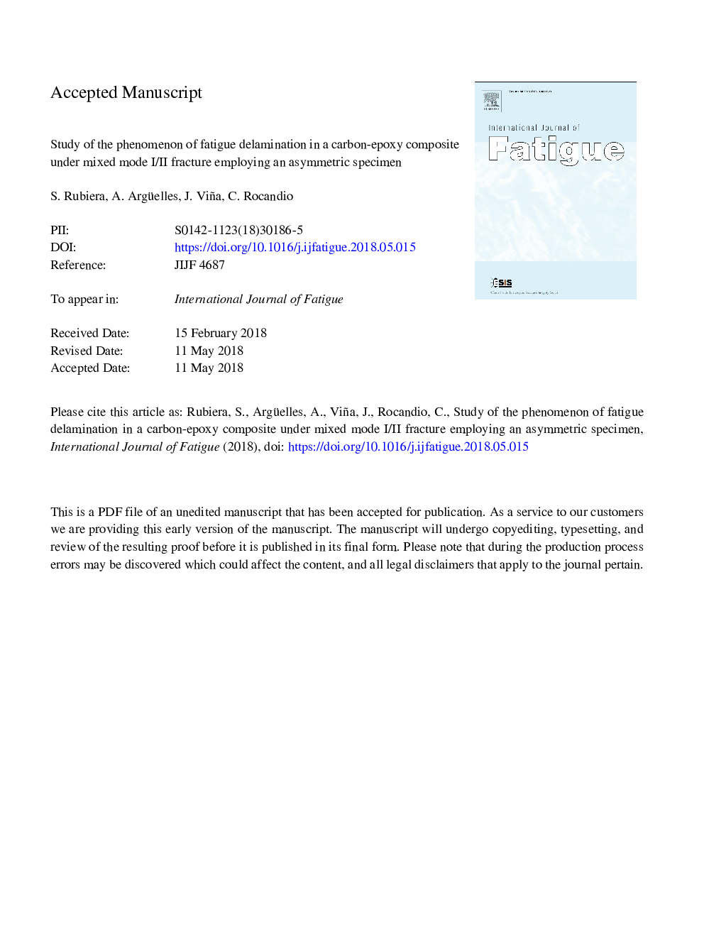 Study of the phenomenon of fatigue delamination in a carbon-epoxy composite under mixed mode I/II fracture employing an asymmetric specimen