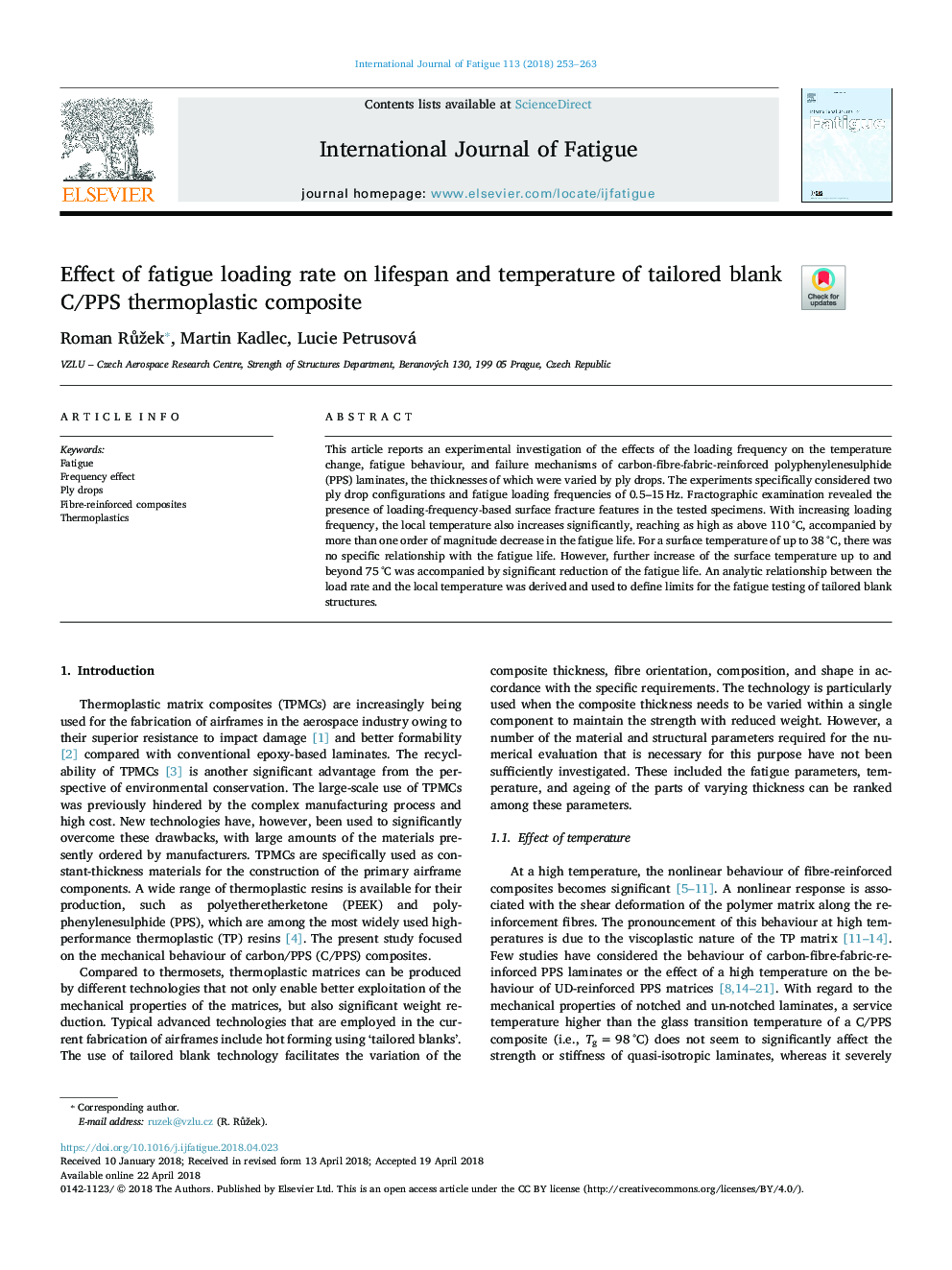 Effect of fatigue loading rate on lifespan and temperature of tailored blank C/PPS thermoplastic composite