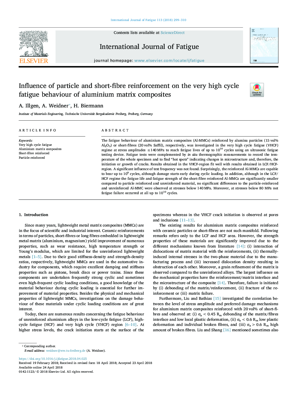 Influence of particle and short-fibre reinforcement on the very high cycle fatigue behaviour of aluminium matrix composites
