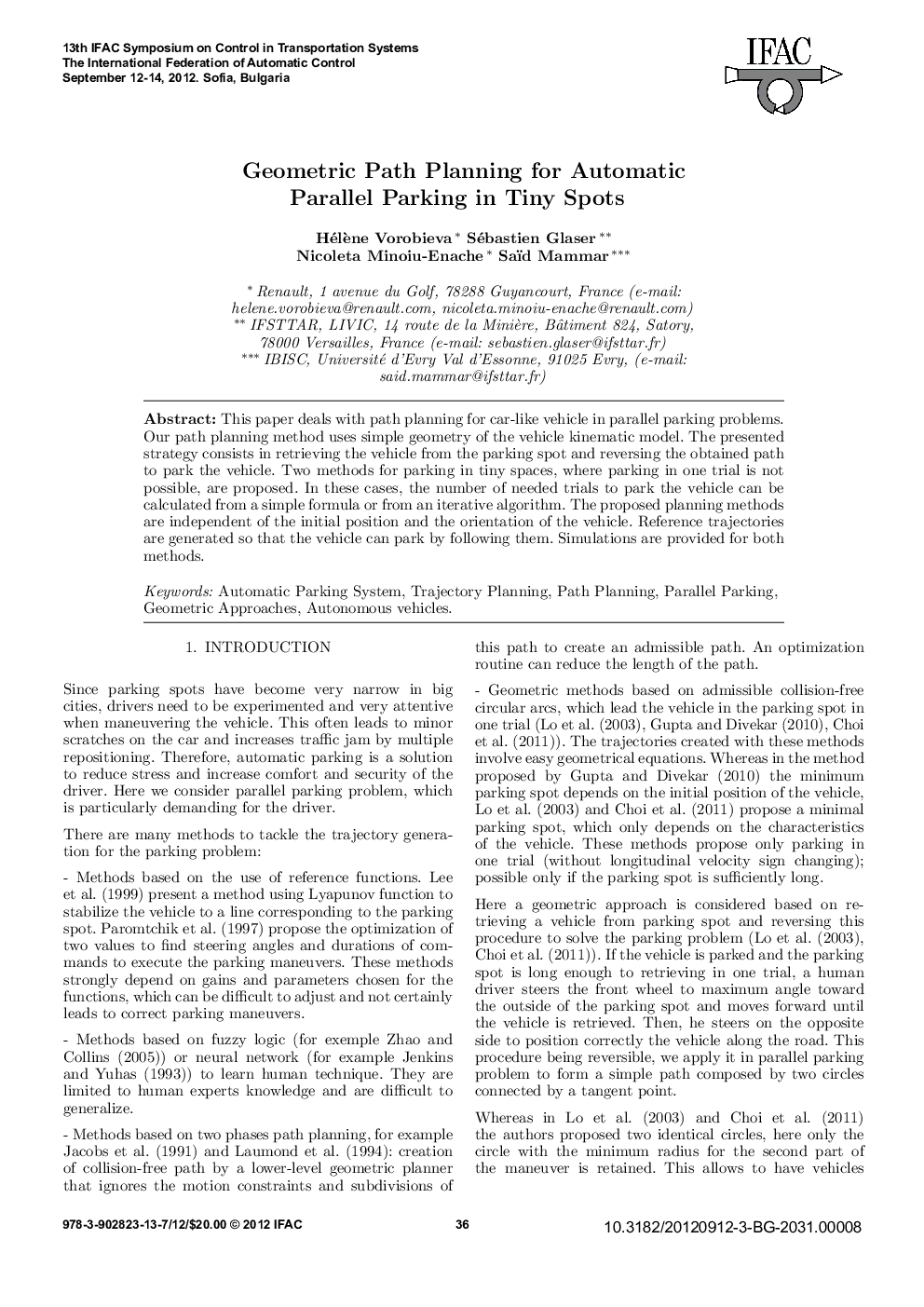 Geometric Path Planning for Automatic Parallel Parking in Tiny Spots