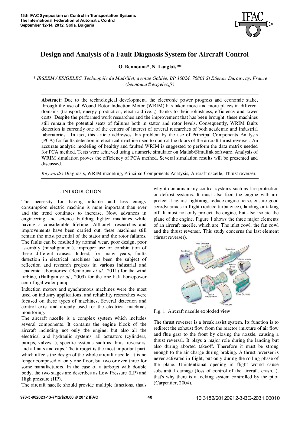 Design and Analysis of a Fault Diagnosis System for Aircraft Control