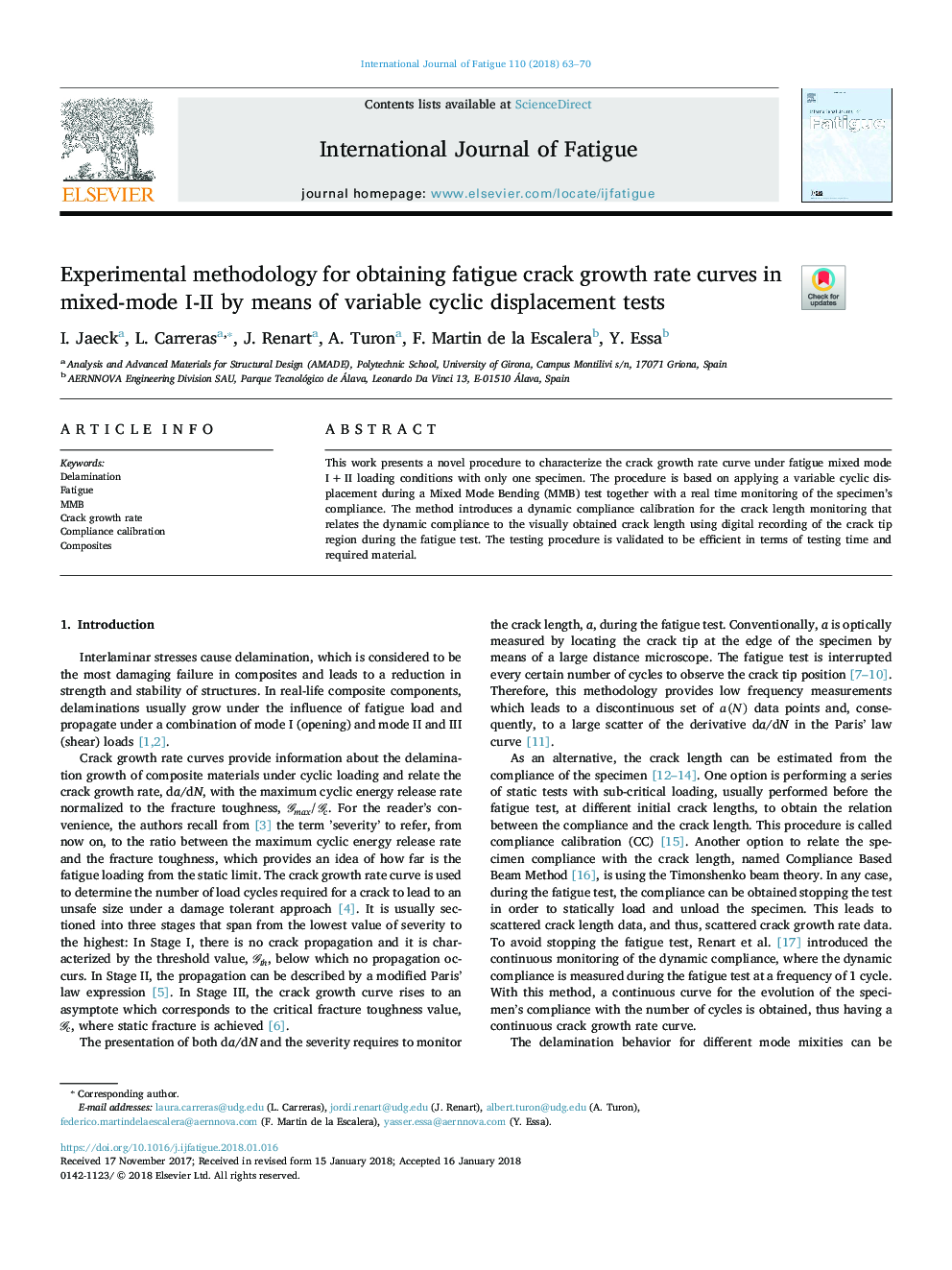 Experimental methodology for obtaining fatigue crack growth rate curves in mixed-mode I-II by means of variable cyclic displacement tests