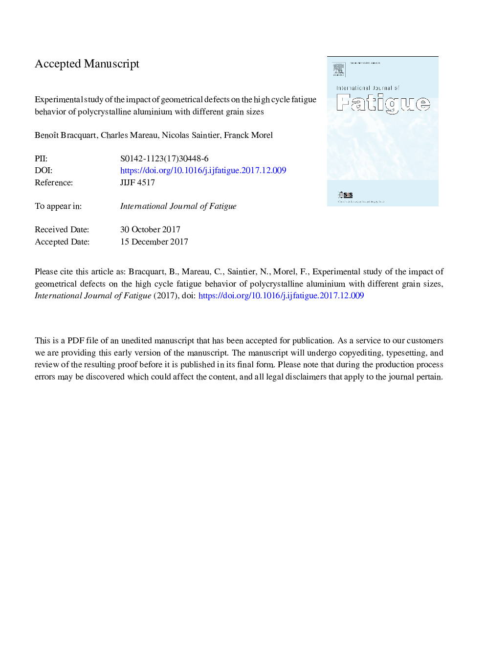 Experimental study of the impact of geometrical defects on the high cycle fatigue behavior of polycrystalline aluminium with different grain sizes