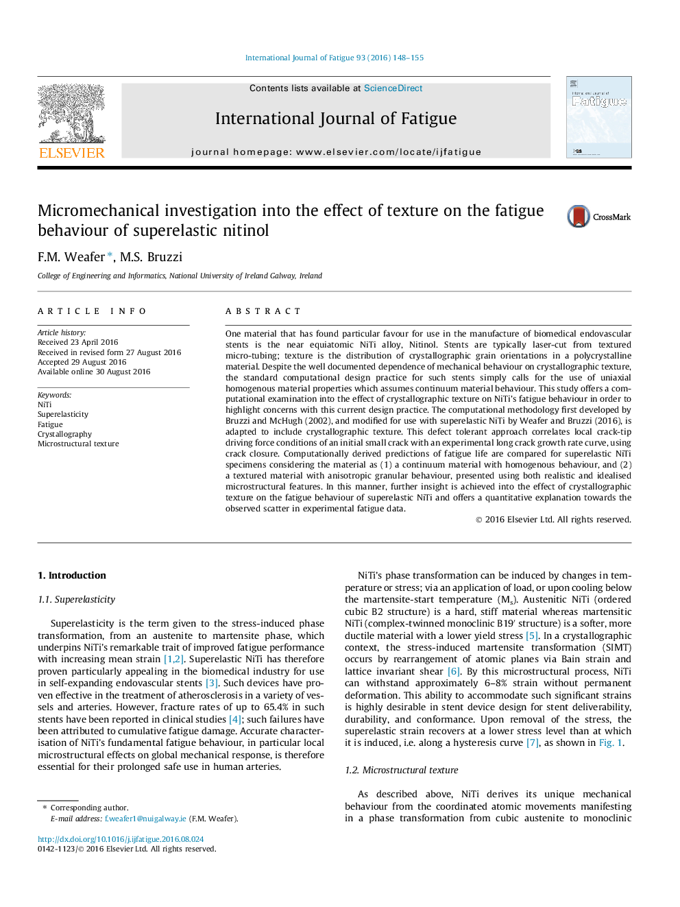 Micromechanical investigation into the effect of texture on the fatigue behaviour of superelastic nitinol