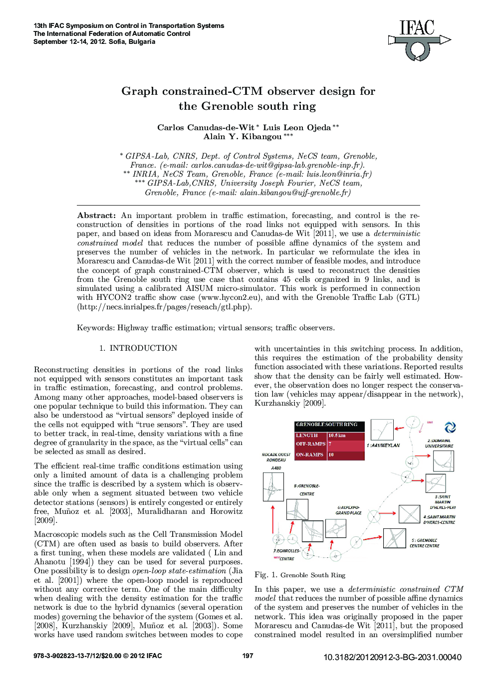 Graph constrained-CTM observer design for the Grenoble south ring