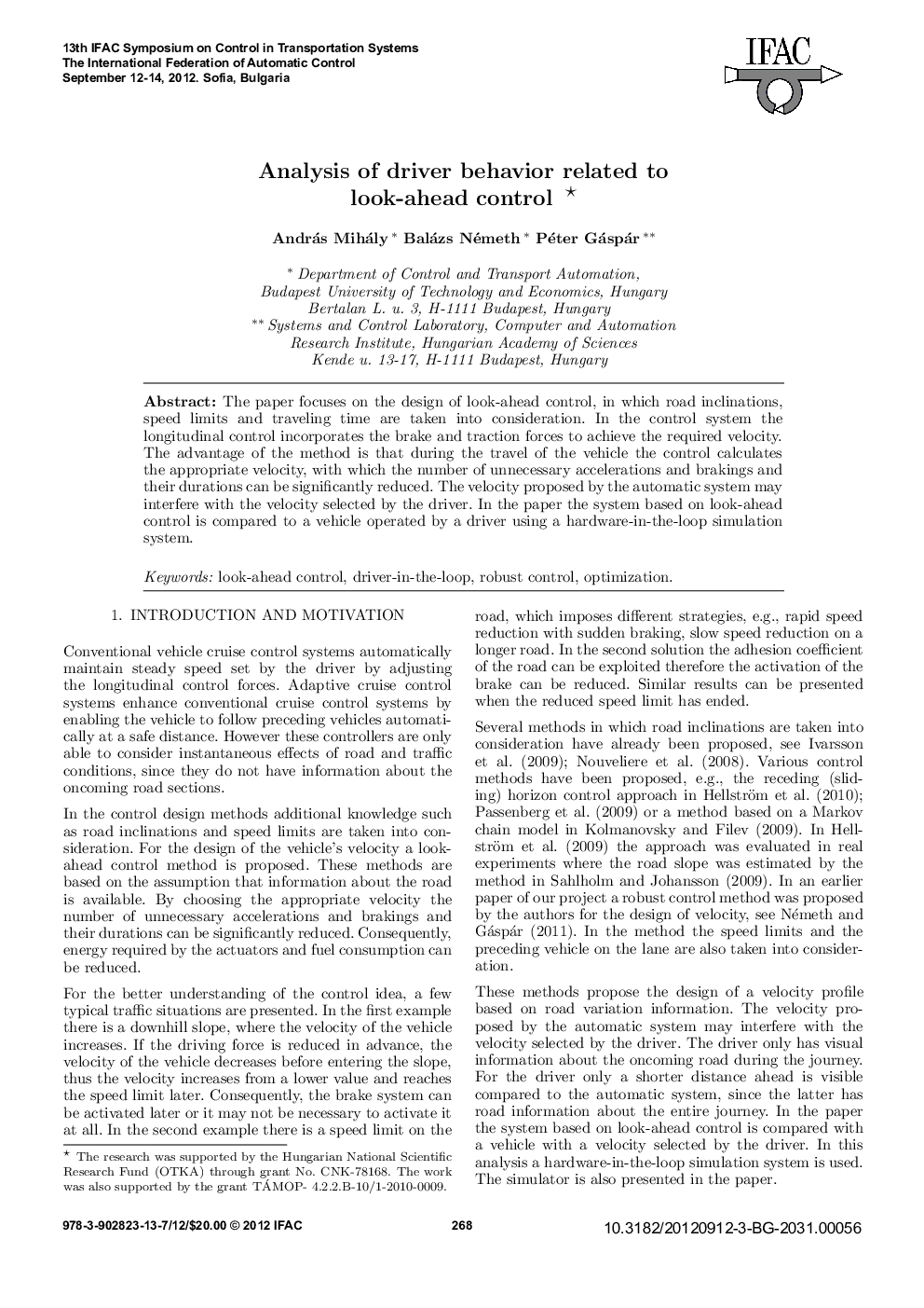 Analysis of driver behavior related to look-ahead control* 