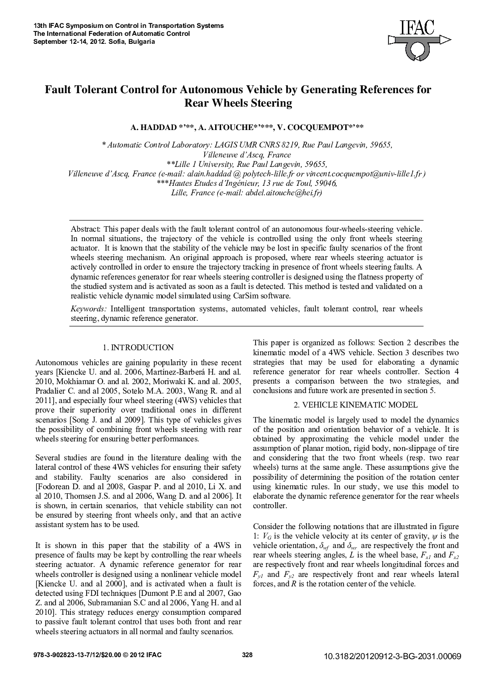 Fault Tolerant Control for Autonomous Vehicle by Generating References for Rear Wheels Steering