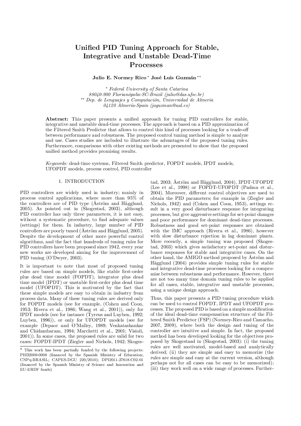 عکس صفحه اول مقاله: Unified PID Tuning Approach for Stable, Integrative and Unstable Dead-Time Processes Unified PID Tuning Approach for Stable, Integrative and Unstable Dead-Time Processes