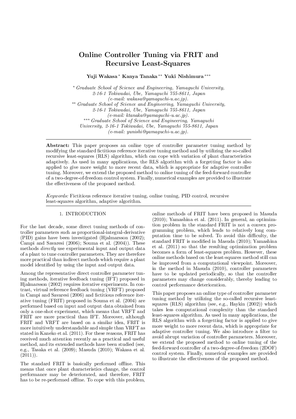 Online Controller Tuning via FRIT and Recursive Least-Squares