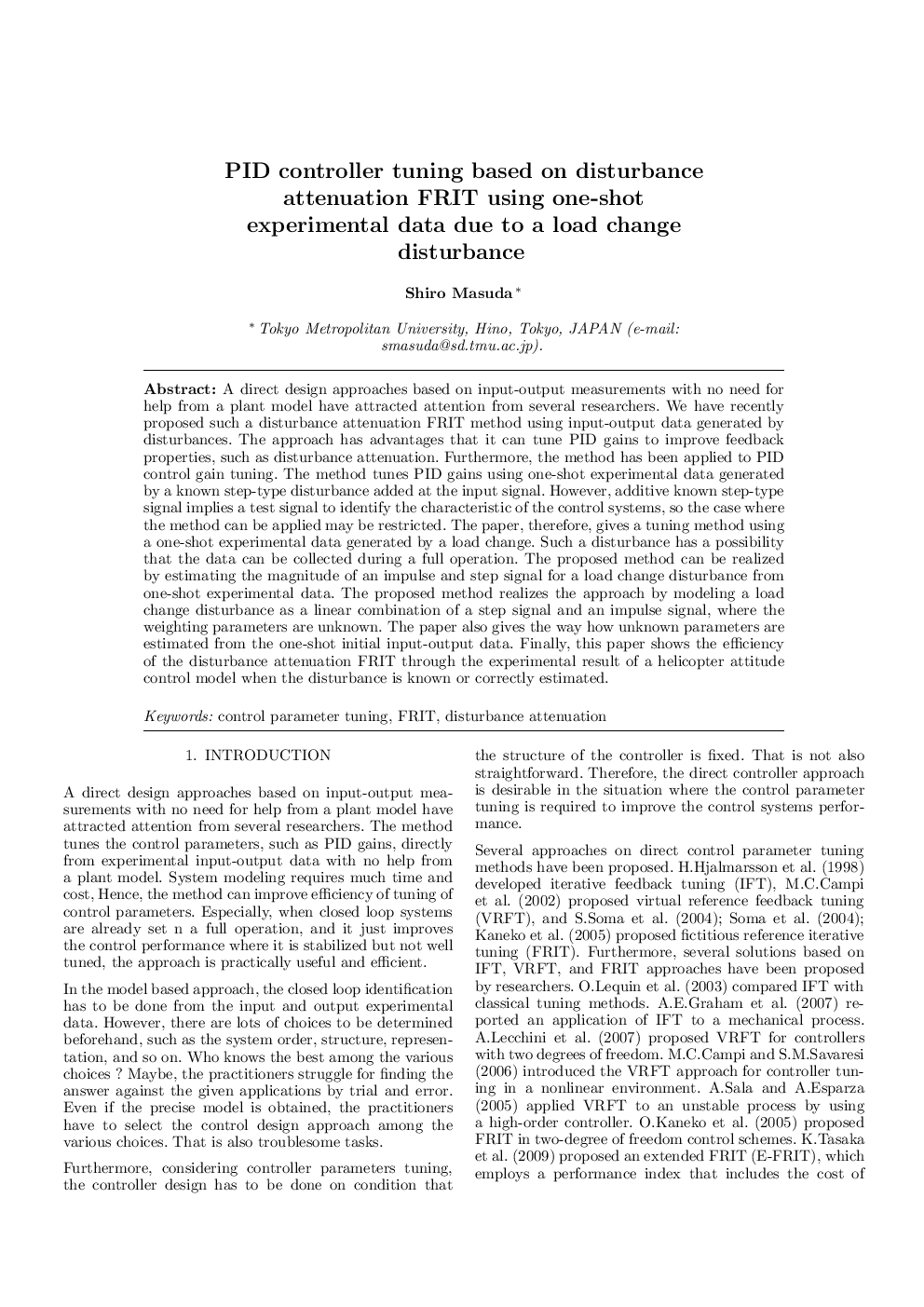 PID controller tuning based on disturbance attenuation FRIT using one-shot experimental data due to a load change disturbance