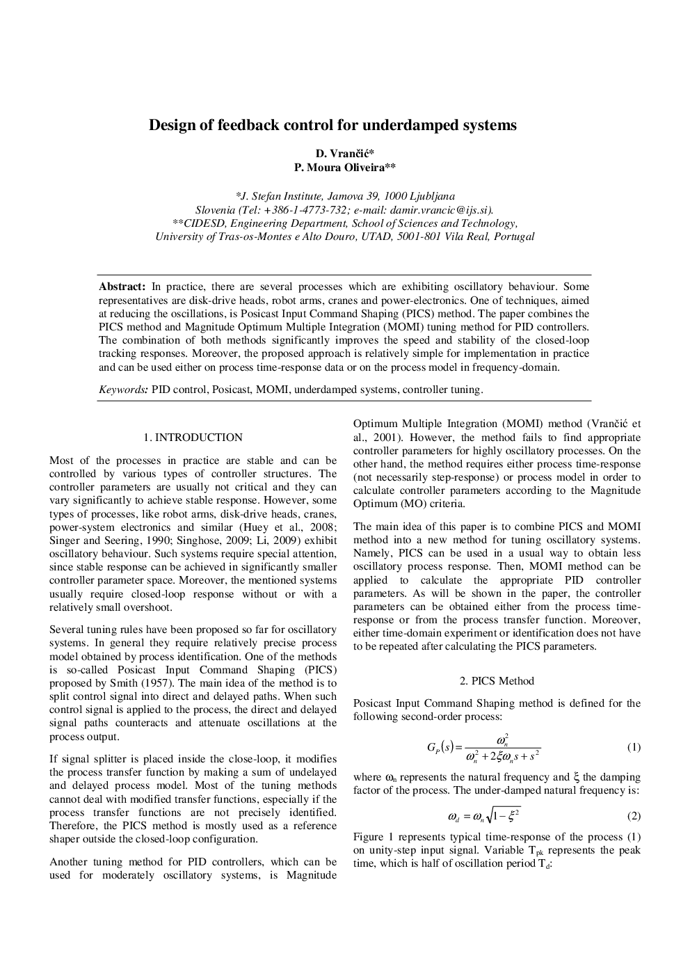 Design of feedback control for underdamped systems
