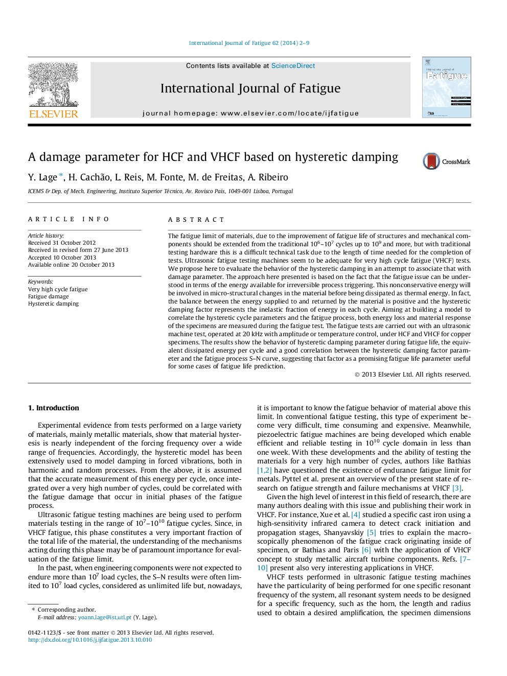 A damage parameter for HCF and VHCF based on hysteretic damping