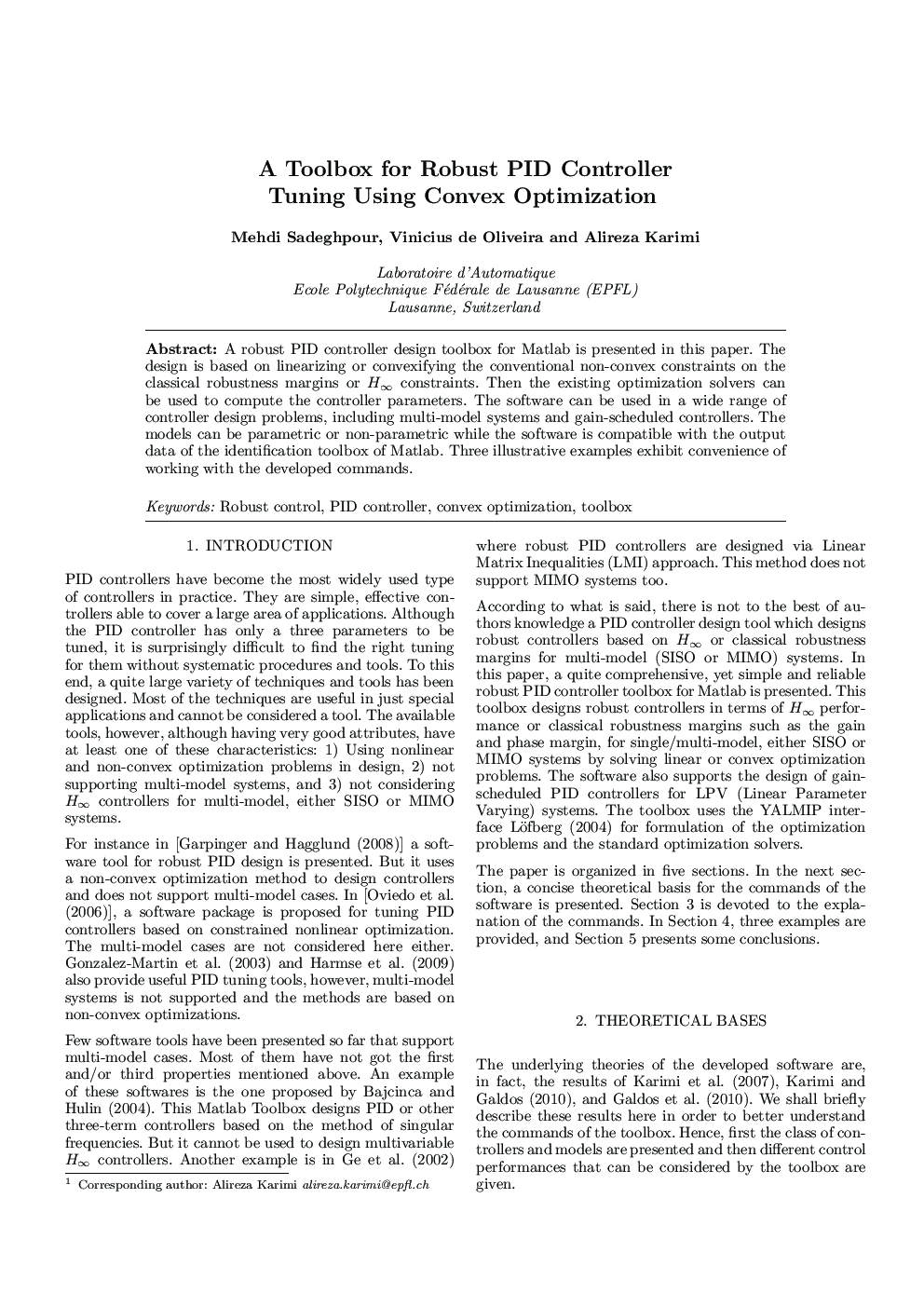 A Toolbox for Robust PID Controller Tuning Using Convex Optimization