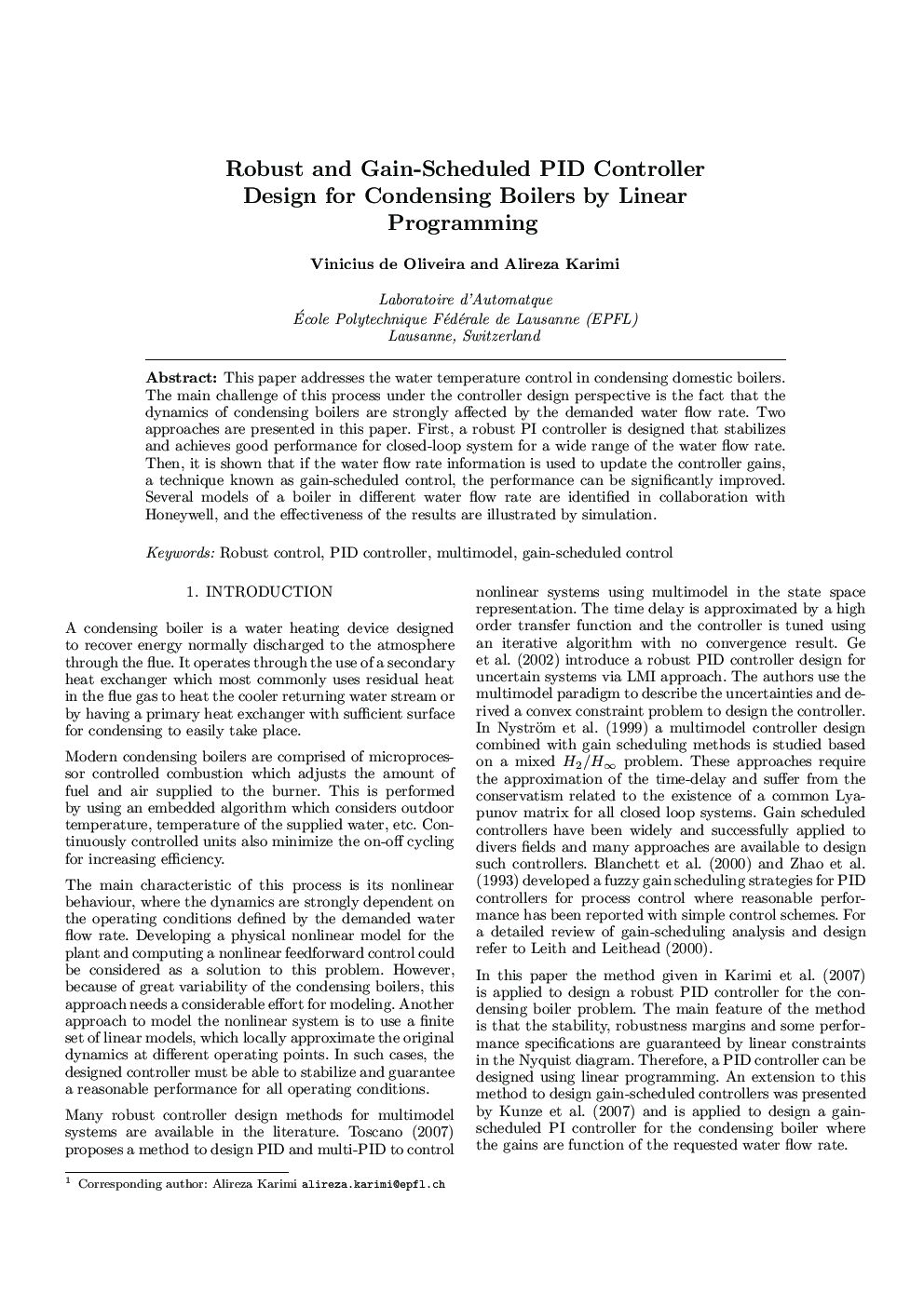 Robust and Gain-Scheduled PID Controller Design for Condensing Boilers by Linear Programming