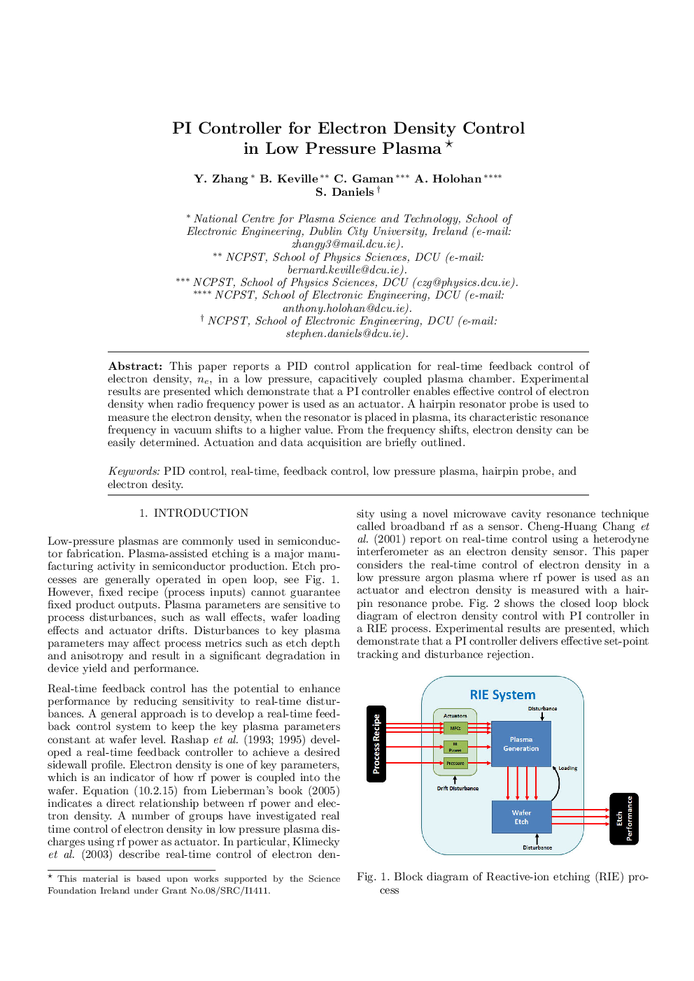 PI Controller for Electron Density Control in Low Pressure Plasma 