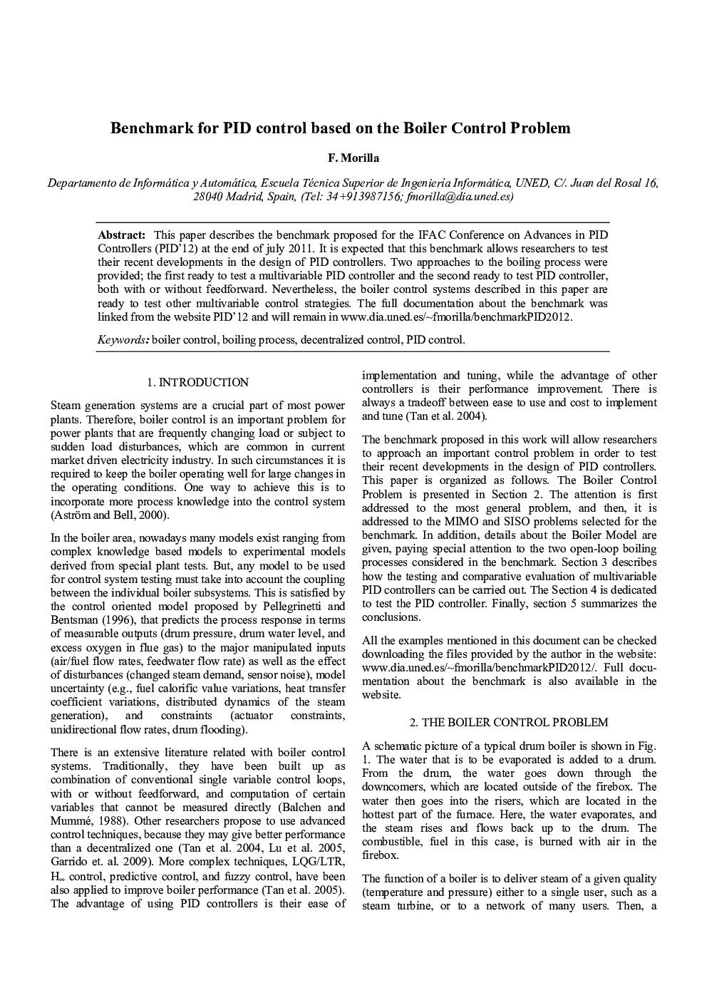 Benchmark for PID control based on the Boiler Control Problem