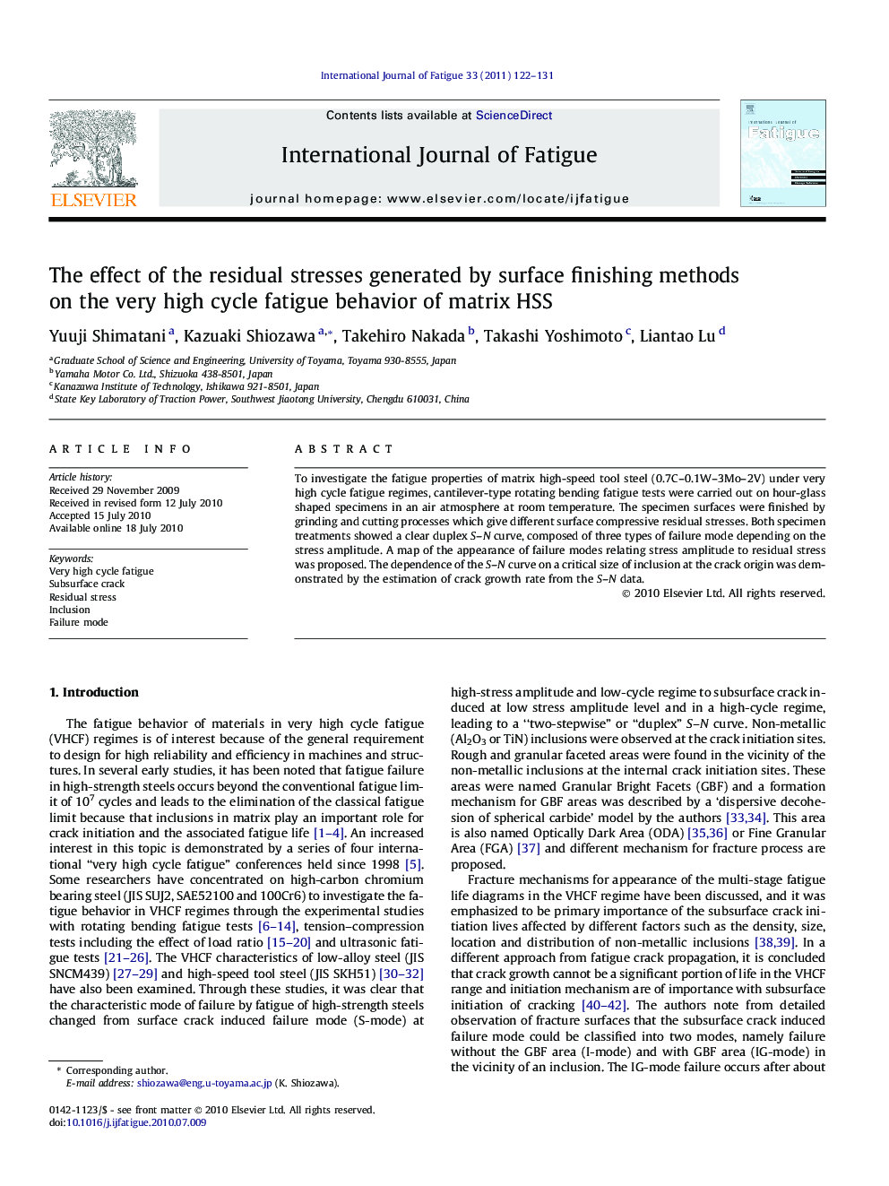 The effect of the residual stresses generated by surface finishing methods on the very high cycle fatigue behavior of matrix HSS