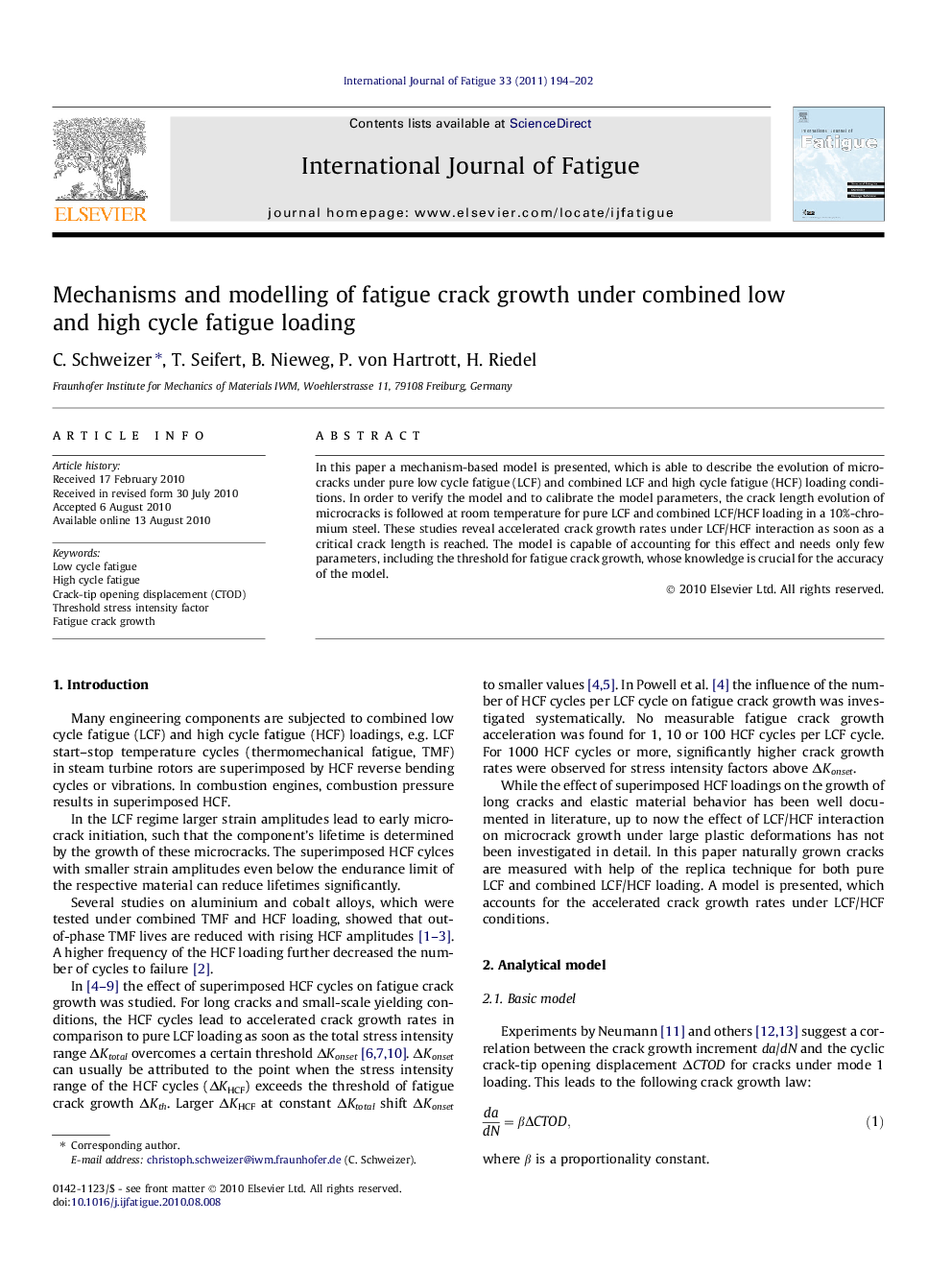 Mechanisms and modelling of fatigue crack growth under combined low and high cycle fatigue loading