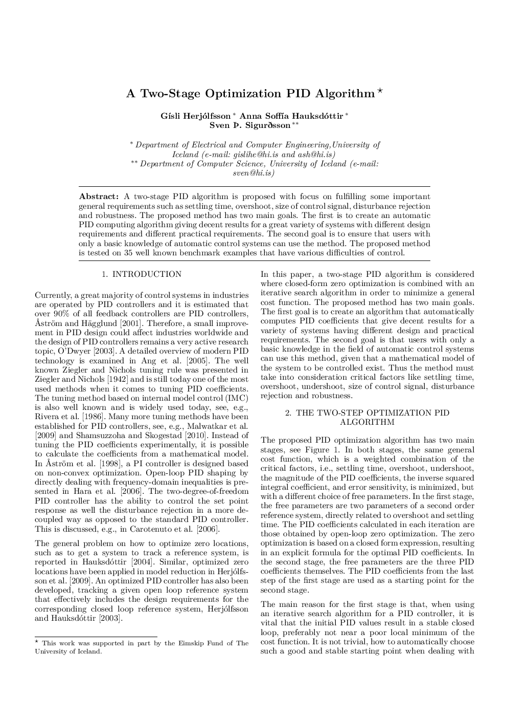 A Two-Stage Optimization PID Algorithm 