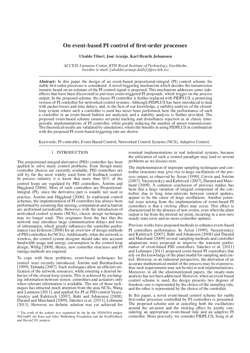 On event-based PI control of first-order processes 