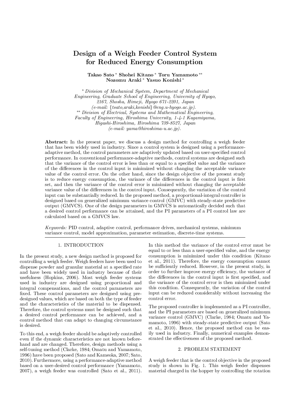 Design of a Weigh Feeder Control System for Reduced Energy Consumption