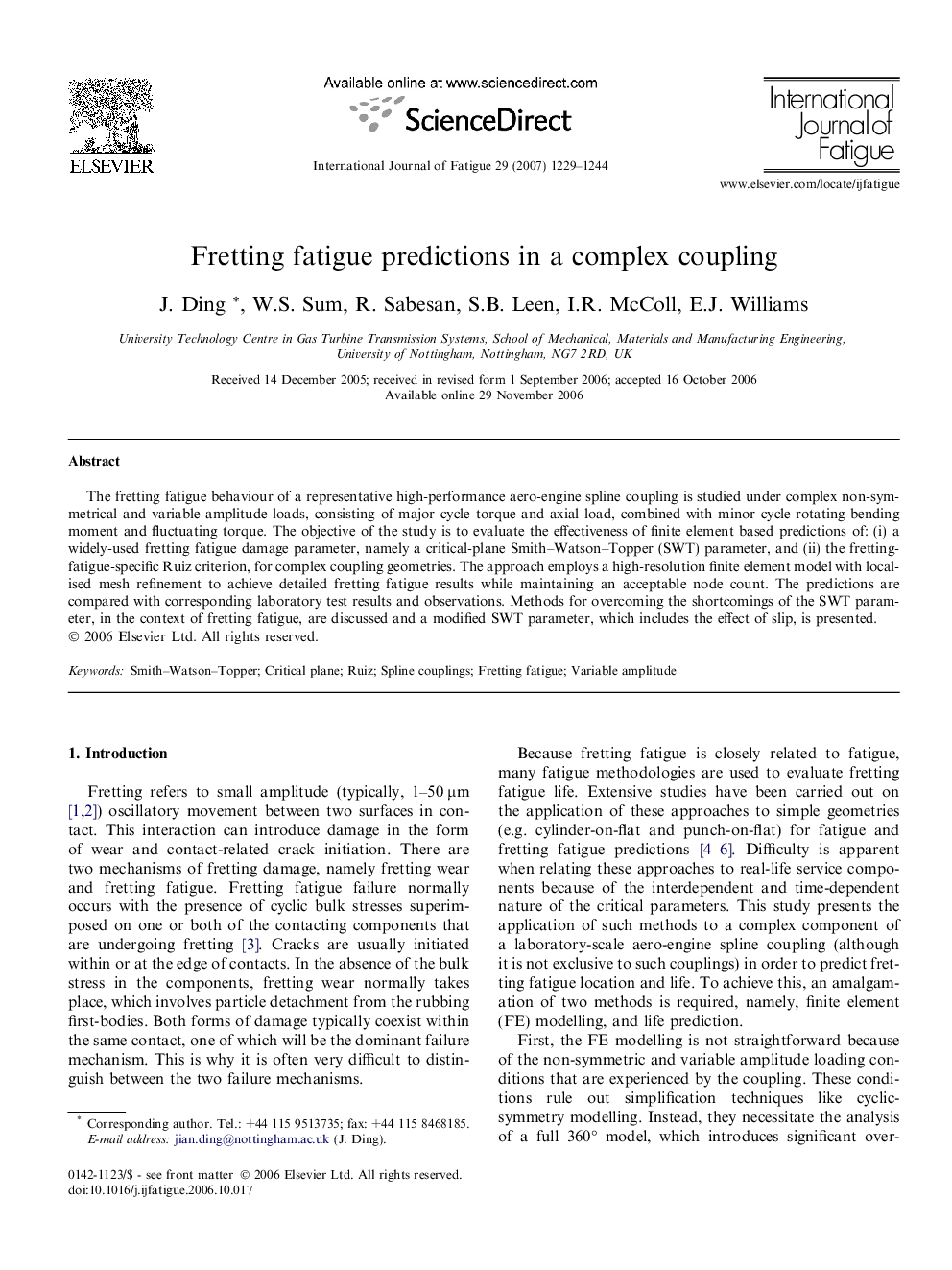 Fretting fatigue predictions in a complex coupling