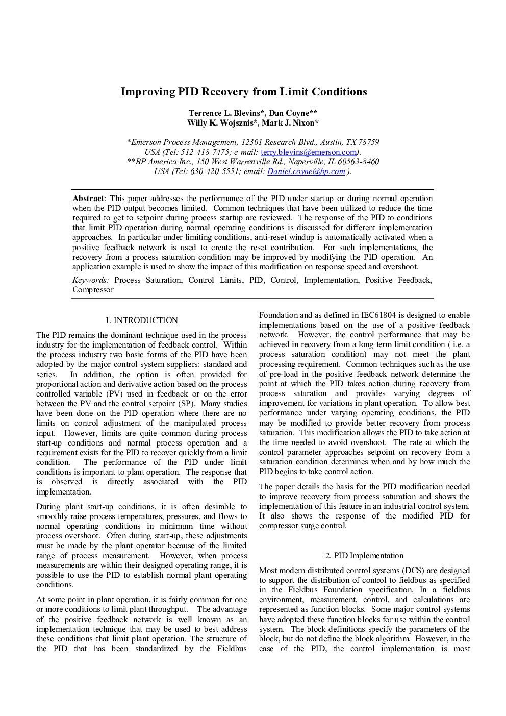 Improving PID Recovery from Limit Conditions