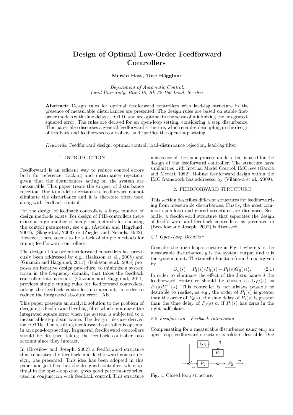 Design of Optimal Low-Order Feedforward Controllers