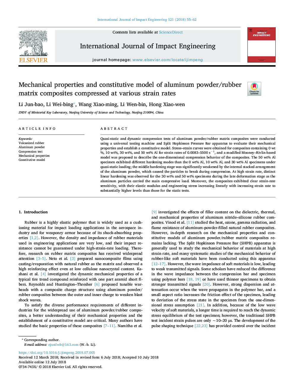 Mechanical properties and constitutive model of aluminum powder/rubber matrix composites compressed at various strain rates